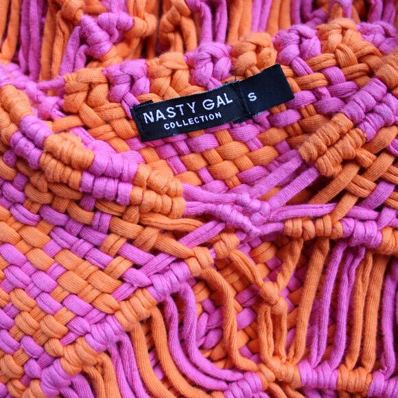 Nasty Gal collection Colorblock Macrame crochet Tassel fringe Maxi Dress S - Picture 14 of 14